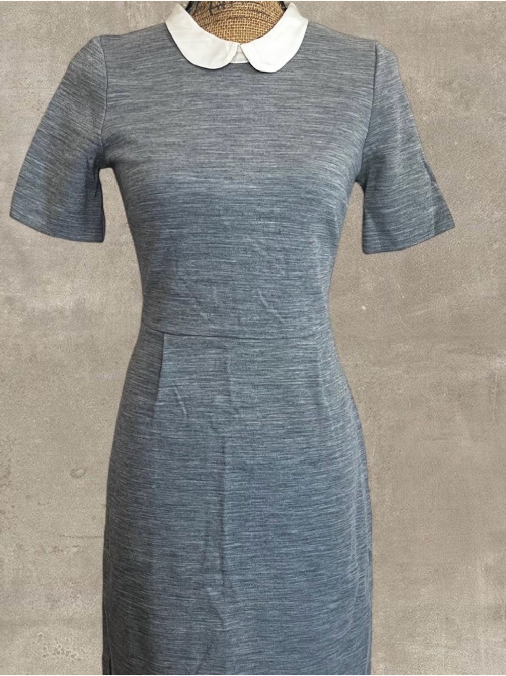 J. Crew Heather Gray Midi Dress with White Peter Pan Collar